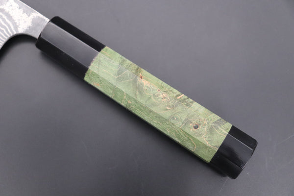 Fu-Rin-Ka-Zan Wa Gyuto FRYP-37 Wa Gyuto210mm (8.2 inch) Fu-Rin-Ka-Zan YUTAKA 豊佳 Series R-2 Damascus Edition FRYP-37 Wa Gyuto 210mm (8.2 inch, Forrest Green Color Stabilized Maple Burl Wood Handle)
