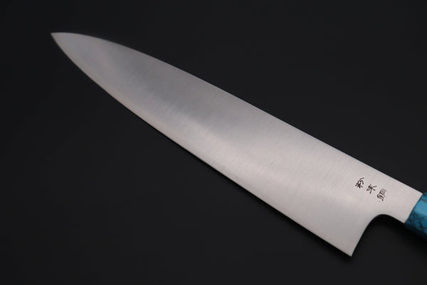 Fu-Rin-Ka-Zan Wa Gyuto FR2YP-41 Wa Gyuto 270mm(10.6inch) Fu-Rin-Ka-Zan YUTAKA 豊佳 Series R-2 Edition FR2YP-41 Wa Gyuto 270mm (10.6 Inch, Octagonal Ebonywood Handle with Turquoise Composite Stone Ferrule & Butt with Nickel Silver Spacers)