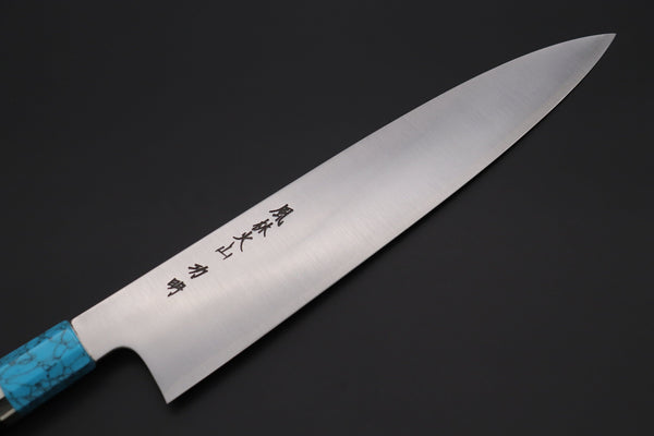 Fu-Rin-Ka-Zan Wa Gyuto FR2YP-41 Wa Gyuto 270mm(10.6inch) Fu-Rin-Ka-Zan YUTAKA 豊佳 Series R-2 Edition FR2YP-41 Wa Gyuto 270mm (10.6 Inch, Octagonal Ebonywood Handle with Turquoise Composite Stone Ferrule & Butt with Nickel Silver Spacers)