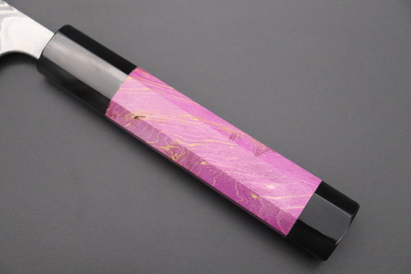 Fu-Rin-Ka-Zan Wa Santoku FRYP-13 Wa Santoku 170mm (6.6 inch) Fu-Rin-Ka-Zan YUTAKA 豊佳 Series R-2 Damascus Edition FRYP-13 Wa Santoku 170mm (6.6 inch, Sunset Purple Color Stabilized Maple Burl Wood Handle)