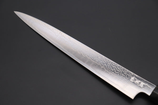 Fu-Rin-Ka-Zan Wa Sujihiki FRDYP-55 Wa Sujihiki 240mm (9.4 Inch) Fu-Rin-Ka-Zan YUTAKA 豊佳 Series R-2 Damascus Edition FRDYP-55 Wa Sujihiki 240mm (9.4 Inch, Octagonal Ebonywood Handle with Nickel Silver Spacers and a Black-Golden-Color Turquoise Gem Composite Stone Ferrule & Butt)