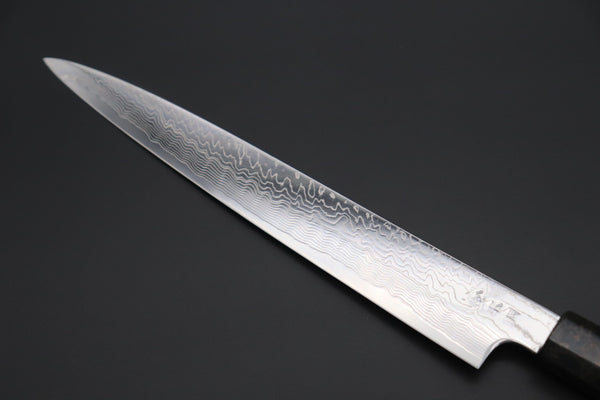 Fu-Rin-Ka-Zan Wa Sujihiki FRDYP-57 Wa Sujihiki 240mm (9.4 Inch) Fu-Rin-Ka-Zan YUTAKA 豊佳 Series R-2 Damascus Edition FRDYP-57 Wa Sujihiki 240mm (9.4 Inch, Octagonal Desert Ironwood Handle with Nickel Silver Spacers and a Black-Golden-Color Turquoise Gem Composite Stone Ferrule & Butt)