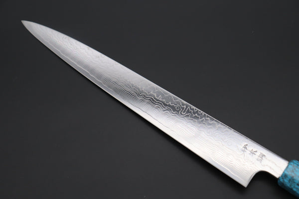 Fu-Rin-Ka-Zan Wa Sujihiki FRDYP-60 Wa Sujihiki 240mm (9.4 Inch) Fu-Rin-Ka-Zan YUTAKA 豊佳 Series R-2 Damascus Edition FRDYP-60 Wa Sujihiki 270mm (10.6 Inch, Octagonal Desert Ironwood Handle with Nickel Silver Spacers and a Turquoise Gem Composite Stone Ferrule & Butt)