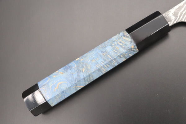 Fu-Rin-Ka-Zan Wa Sujihiki FRYP-47 Wa Sujihiki 270mm (10.6 inch) Fu-Rin-Ka-Zan YUTAKA 豊佳 Series R-2 Damascus Edition FRYP-47 Wa Sujihiki 270mm (10.6 inch, Ocean Blue Color Stabilized Maple Burl Wood Handle)