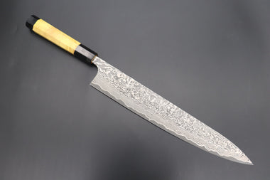 Fu-Rin-Ka-Zan Wa Sujihiki FRYP-50 Wa Sujihiki 270mm (10.6 inch) Fu-Rin-Ka-Zan YUTAKA 豊佳 Series R-2 Damascus Edition FRYP-50 Wa Sujihiki 270mm (10.6 inch, Sunny Yellow Color Stabilized Maple Burl Wood Handle)