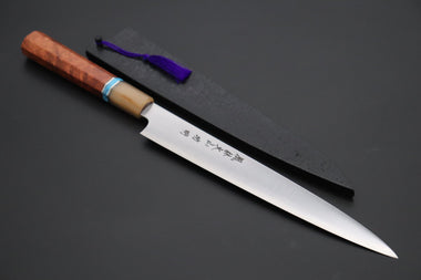 Fu-Rin-Ka-Zan Wa Sujihiki FR2YP-46 Wa Sujihiki 240mm (9.4 Inch) Fu-Rin-Ka-Zan YUTAKA 豊佳 Series R-2 Edition FR2YP-46 Wa Sujihiki 240mm (9.4 Inch, Octagonal Bubinga Burl Wood Handle with White Color Water Buffalo Horn Ferrule and Composite Turquoise Gemstone Ring and Nickel Silver Spacers)