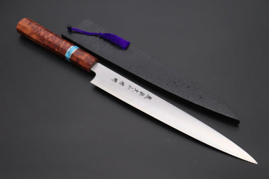 Fu-Rin-Ka-Zan Wa Sujihiki FR2YP-48 Wa Sujihiki 240mm (9.4 Inch) Fu-Rin-Ka-Zan YUTAKA 豊佳 Series R-2 Edition FR2YP-48 Wa Sujihiki 240mm (9.4 Inch, Octagonal Bubinga Burl Wood Handle with Composite Turquoise Gemstone Ring and Nickel Silver Spacers)