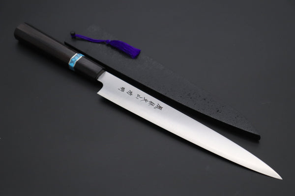 Fu-Rin-Ka-Zan Wa Sujihiki FR2YP-50 Wa Sujihiki 240mm (9.4 Inch) Fu-Rin-Ka-Zan YUTAKA 豊佳 Series R-2 Edition FR2YP-50 Wa Sujihiki 240mm (9.4 Inch, Octagonal Ebonywood Handle with Composite Turquoise Gemstone Ring and Nickel Silver Spacers)