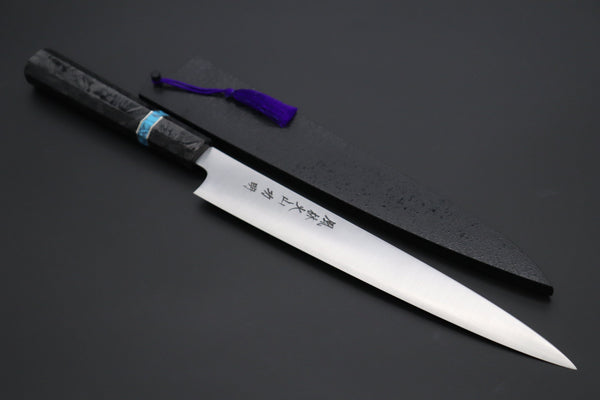 Fu-Rin-Ka-Zan Wa Sujihiki FR2YP-51 Wa Sujihiki 240mm (9.4 Inch) Fu-Rin-Ka-Zan YUTAKA 豊佳 Series R-2 Edition FR2YP-51 Wa Sujihiki 240mm (9.4 Inch, Octagonal Carbon Fiber Handle with Composite Turquoise Gemstone Ring and Nickel Silver Spacers)