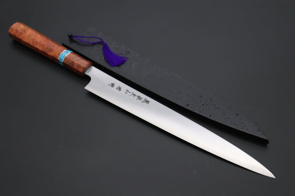 Fu-Rin-Ka-Zan Wa Sujihiki FR2YP-53 Wa Sujihiki 270mm (10.6 Inch) Fu-Rin-Ka-Zan YUTAKA 豊佳 Series R-2 Edition FR2YP-53 Wa Sujihiki 270mm (10.6 Inch, Octagonal Bubinga Burl Wood Handle with Composite Turquoise Gemstone Ring and Nickel Silver Spacers)