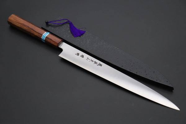 Fu-Rin-Ka-Zan Wa Sujihiki FR2YP-56 Wa Sujihiki 270mm (10.6 Inch) Fu-Rin-Ka-Zan YUTAKA 豊佳 Series R-2 Edition FR2YP-56 Wa Sujihiki 270mm (10.6 Inch, Octagonal Desert Ironwood Handle with Composite Turquoise Gemstone Ring and Nickel Silver Spacers)