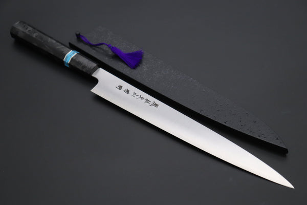 Fu-Rin-Ka-Zan Wa Sujihiki FR2YP-57 Wa Sujihiki 270mm (10.6 Inch) Fu-Rin-Ka-Zan YUTAKA 豊佳 Series R-2 Edition FR2YP-57 Wa Sujihiki 270mm (10.6 Inch, Octagonal Carbon Fiber Handle with Composite Turquoise Gemstone Ring and Nickel Silver Spacers)