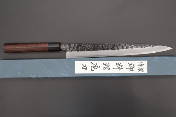 Fu-Rin-Ka-Zan Yanagiba Fu-Rin-Ka-Zan Kurouchi White Steel No.2 Series Yanagiba (D Shaped Red-Sandal Wood Handle with Black Pakka Wood Ferrules, 240mm to 300mm, 3 sizes)