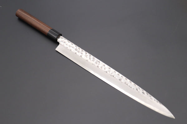 Fu-Rin-Ka-Zan Yanagiba Fu-Rin-Ka-Zan White Steel No.2 (Special Tsuchime Finish) Yanagiba (D Shaped Red-Sandal Wood Handle with Black Pakka Wood Ferrules, 240mm to 300mm, 3 sizes)