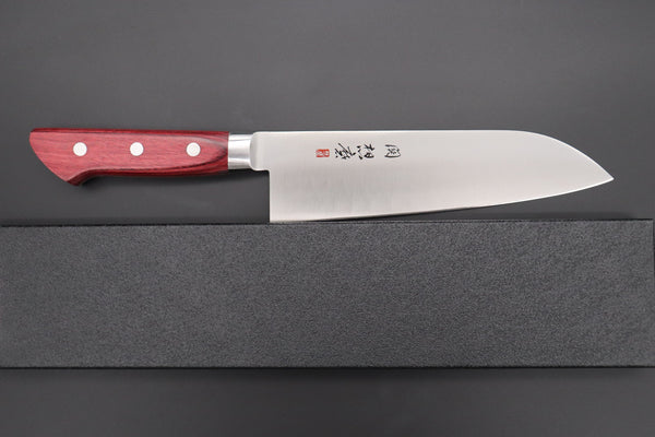 Fujiwara Kanefusa Santoku 想磨 SOUMA (Fujiwara Kanefusa) FKM Series No.7W Santoku 180mm (7 inch, Wine Pakka Wood Handle)