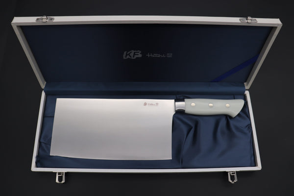 Hattori Chinese Cleaver Hattori 傘 SAN Limited Edition, FH Series Solid VG-10 SAN-CC1 Chinese Cleaver (Fresh White Corian Handle)