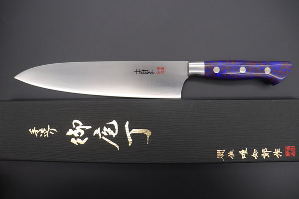 Hattori Gyuto Hattori Custom Limited Special Edition, HSG-1DT Gyuto 210mm (8.2 Inch, Deep Blue Turquoise Gem-Composite-stone Handle)