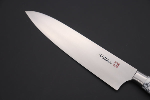 Hattori Gyuto Hattori Custom Limited Special Edition, HSG-1WT Gyuto 210mm (8.2 Inch, White Turquoise Gem-Composite-stone Handle)