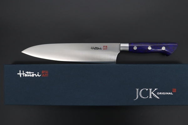 Hattori Gyuto Hattori Forums Custom Limited Edition, FH "NOAH" Series FHN-6SPDBT Gyuto 210mm (8.2 Inch, Deep Blue Turquoise Gem-Composite-stone Handle)