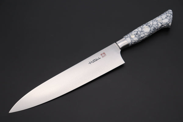 Hattori Gyuto Hattori Forums Custom Limited Edition, FH Series FH-6SPWT Gyuto 210mm (8.2 Inch, White Turquoise Gem-Composite-stone Handle)