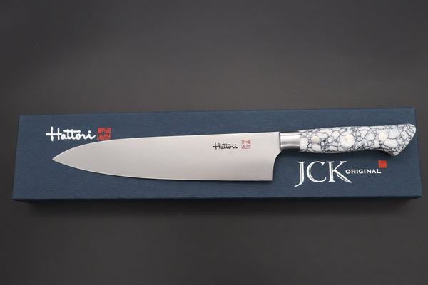 Hattori Gyuto Hattori Forums Custom Limited Edition, FH Series FH-6SPWT Gyuto 210mm (8.2 Inch, White Turquoise Gem-Composite-stone Handle)