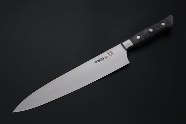 Hattori Gyuto FHN-7SPBLACK Gyuto 240mm (9.4inch) Hattori Forums FH "NOAH" Series Custom Limited Edition FHN-7SPBLACK Gyuto 240mm (9.4 Inch, Black Color Stabilized Box Elder Wood Handle)