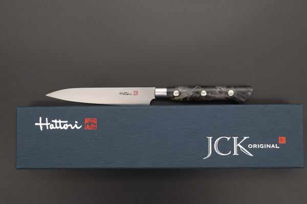 Hattori Petty Hattori Forums Custom Limited Edition, FH Solid VG-10 Series FH-2SPBLACK Petty 120mm (4.7 Inch, Black Color Stabilized Box Elder Wood Handle)