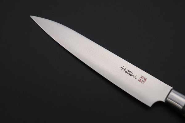 Hattori Petty Hattori Forums Custom Limited Edition, FH Solid VG-10 Series FH-2SPBlack Petty 120mm (4.7 Inch, Black Color Stabilized Box Elder Wood Handle)
