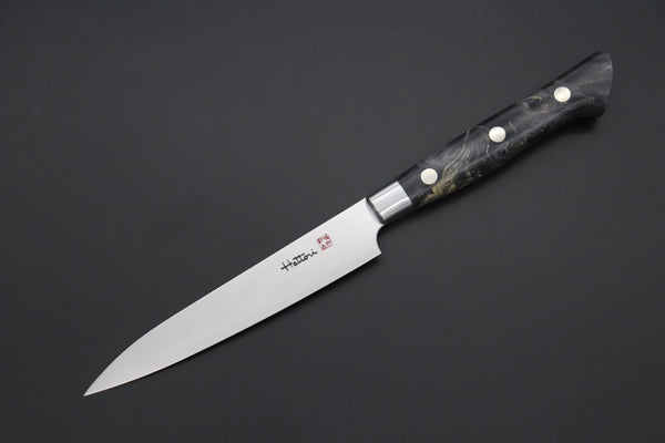 Hattori Petty Hattori Forums Custom Limited Edition, FH Solid VG-10 Series FH-2SPBlack Petty 120mm (4.7 Inch, Black Color Stabilized Box Elder Wood Handle)