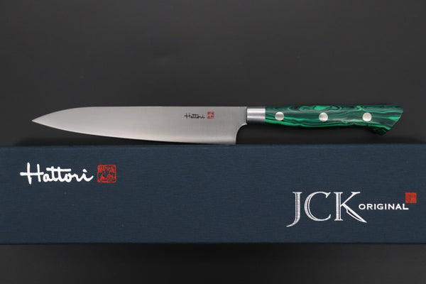 Hattori Petty FHN-3SPGM Petty 150mm (5.9inch) Hattori Forums "NOAH" Series FHN-3SPGM Petty 150mm (5.9 Inch, Green Malachite Gem-Composite-stone Handle)