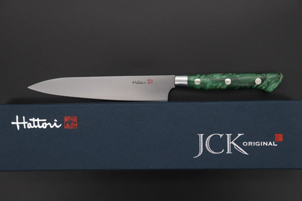 Hattori Petty FHN-3SPGREEN Petty 150mm (5.9inch) Hattori Forums "NOAH" Series FHN-3SPGREEN Petty 150mm (5.9 Inch, Green Color Stabilized Box Elder Wood Handle)