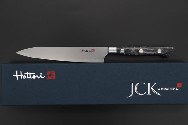 Hattori Petty FHN-3ND Petty 150mm (5.9inch) Hattori Forums "NOAH" Series "SNOW IN THE DARK" FHN-3ND Petty 150mm (5.9 Inch, Dupont Corian® Handle)