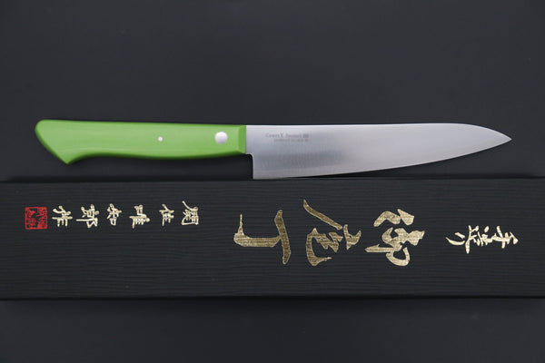 Hattori Petty HCX-2G Petty 135mm (5.3 inch) Hattori Limited, Cowry X, VG-2 clad HCX-2G Petty 135mm (5.3 inch, Fresh Green Linen Micarta Handle)