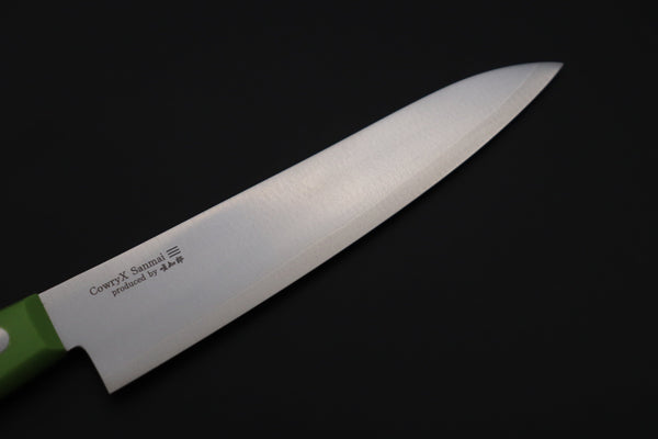 Hattori Petty HCX-2G Petty 135mm (5.3 inch) Hattori Limited, Cowry X, VG-2 clad HCX-2G Petty 135mm (5.3 inch, Fresh Green Linen Micarta Handle)