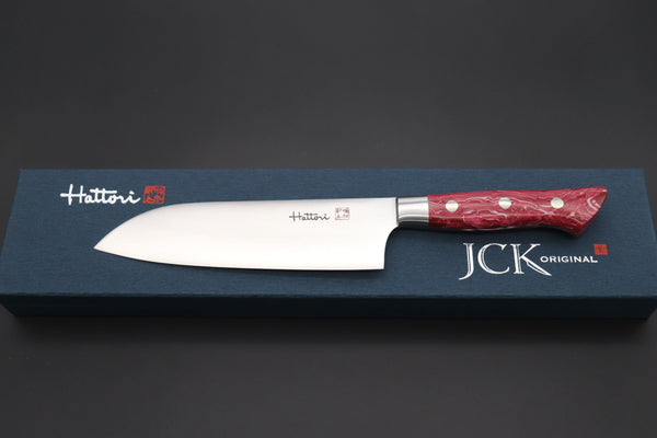 Hattori Santoku Hattori Forums Custom Limited Edition, FH Series FH-4SPSO Santoku 170mm (6.6 Inch, Spiny Oyster Gem composite Stone Handle)