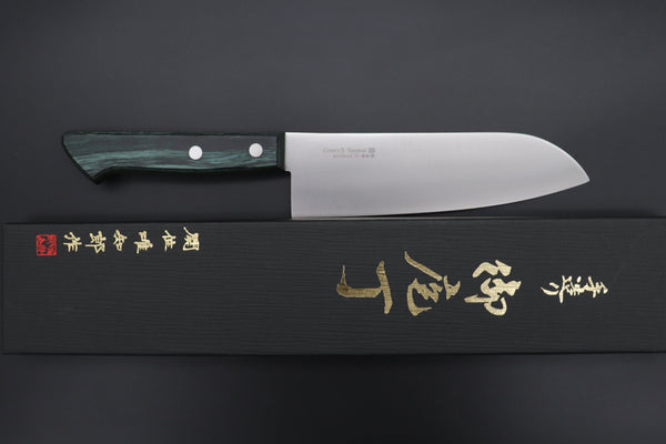 Hattori Santoku HCX-1G Santoku 170mm (6.6inch) Hattori Limited, Cowry X, VG-2 clad HCX-1G Santoku 170mm (6.6 inch, Green Pakka Wood Handle)