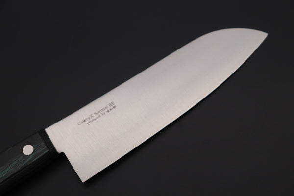 Hattori Santoku HCX-1G Santoku 170mm (6.6inch) Hattori Limited, Cowry X, VG-2 clad HCX-1G Santoku 170mm (6.6 inch, Green Pakka Wood Handle)