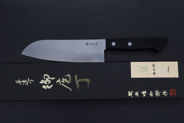 Hattori Santoku SAN-CX Santoku 170mm (6.6inch) Hattori 傘 SAN Limited Edition, Cowry X and VG-2 clad SAN-CX Santoku 170mm (6.6 inch, Black Linen Micarta Handle)