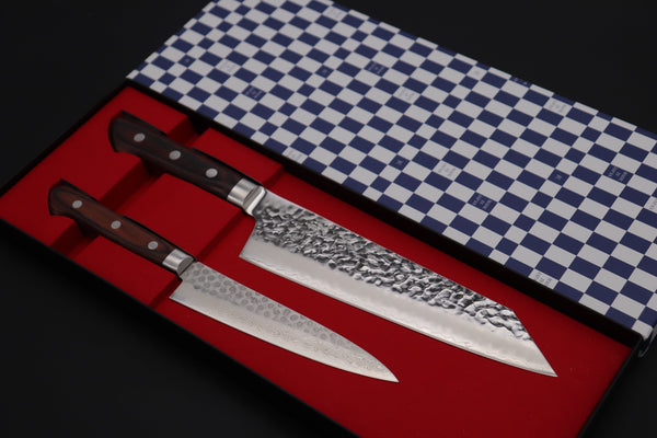 JCK Natures Bunka JCK Natures " 2Pcs Knife Set"Golden Clouds Series AUS-10 Tsuchime Hammered GC-2 Bunka / Kiritsuke & Gekko VG-10 Tsuchime Hammered Damascus GE-1M Petty 140mm (GCGE-2Pcs Knife Set)