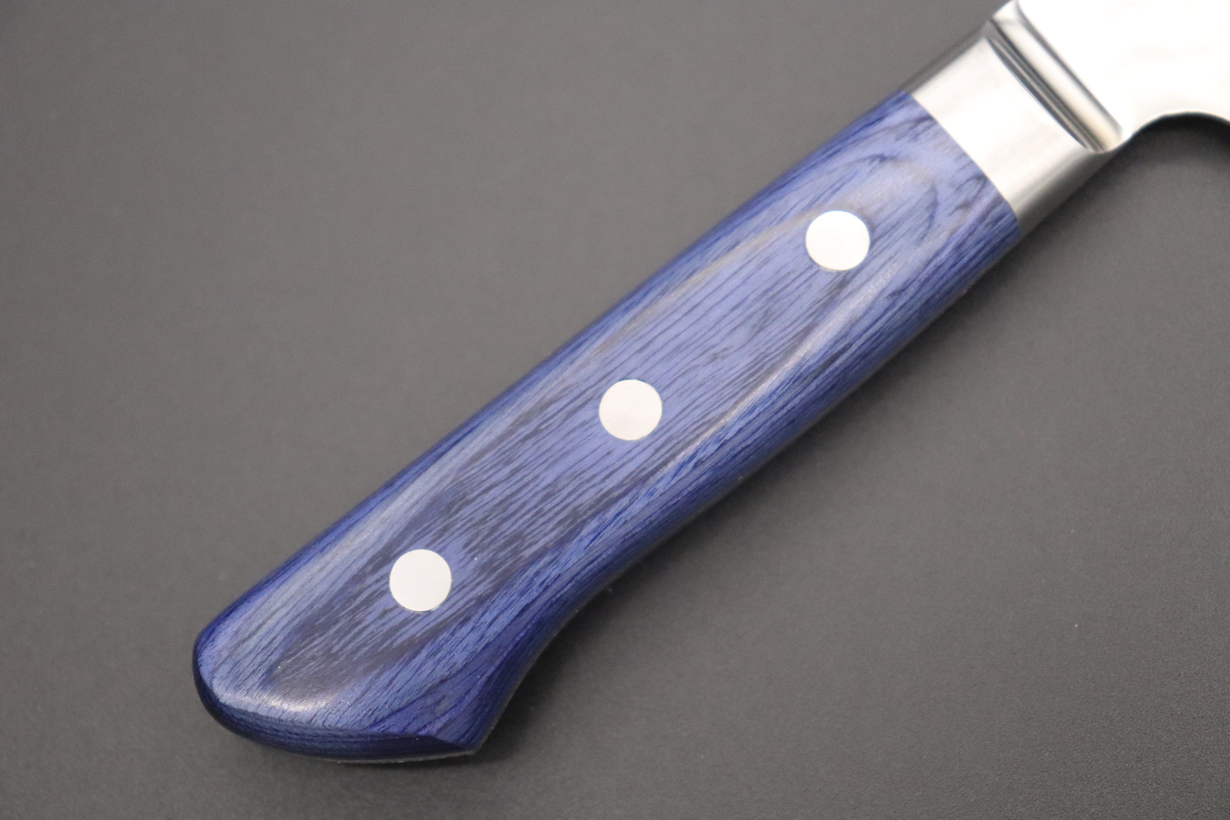 180mm Chef's Knife. Damascus AUS10 Full Tang. Layered G10 Scales (Blue –  Nacionale Bladeworks