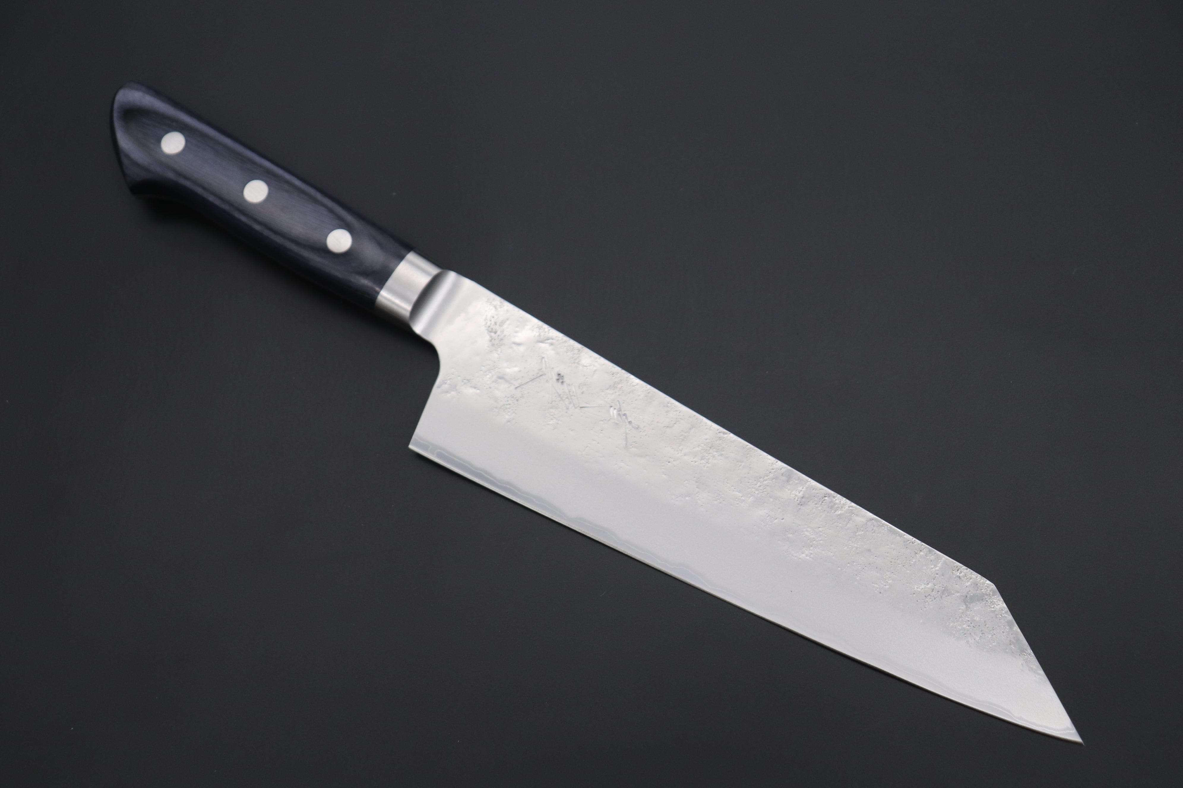 chef knife in tackle box JCK Natures 青雲 Blue Clouds Series BCBP-2 Blue Steel No.2 Nashiji Bunka (Kiritsuke) 190mm (7.4 inch, Royal Blue-Purple Pakka Wood Handle)