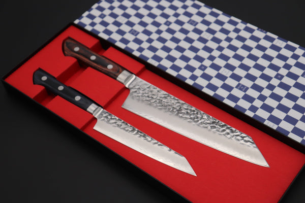 JCK Natures Bunka JCK Natures Gekko Gold & Blue Clouds Series AUS-10 Tsuchime Hammered Kiritsuke Petty & Bunka (Kiritsuke) (BCGG-2Pcs Knife Set)