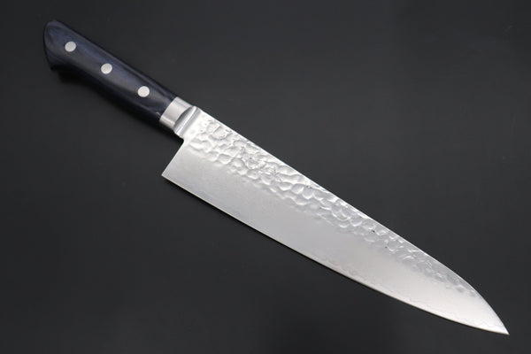 JCK Natures Gyuto Without Blue Wooden Saya JCK Natures Blue Clouds Series BCDP-3 VG-10 Tsuchime Damascus Gyuto 210mm (8.2 inch, Royal Blue-Purple Pakka Wood Handle)