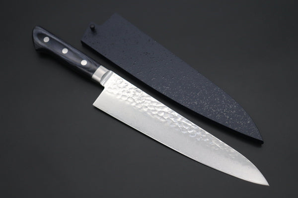 JCK Natures Gyuto With Blue Wooden Saya +$23 JCK Natures Blue Clouds Series BCDP-3 VG-10 Tsuchime Damascus Gyuto 210mm (8.2 inch, Royal Blue-Purple Pakka Wood Handle)