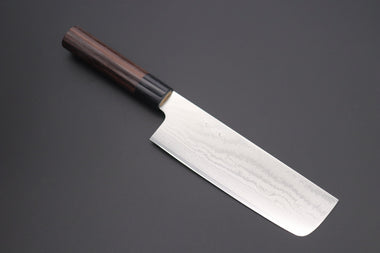 Harukaze Nakiri (Vegetable Knife) Powdered HSS R2 Damascus with Walnut Handle, 165mm