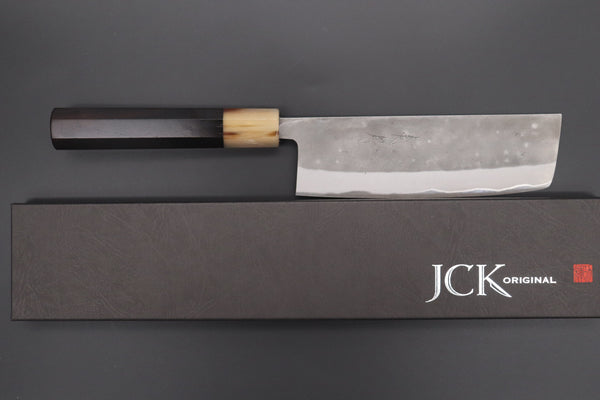 JCK Natures Nakiri JCK Natures "Super Blue Moon Series" BMS-4E Nakiri 165mm (6.4 inch, Octagonal Ebonywood Handle)