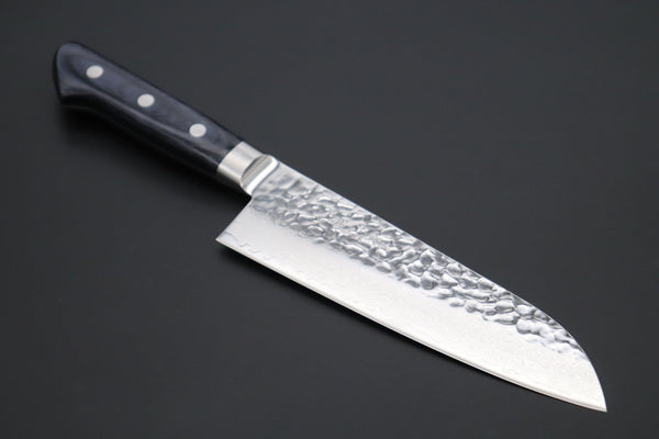 JCK Natures Santoku Without Blue Wooden Saya JCK Natures Blue Clouds Series BCDP-2 VG-10 Tsuchime Damascus Santoku 180mm (7 inch, Royal Blue-Purple Pakka Wood Handle)