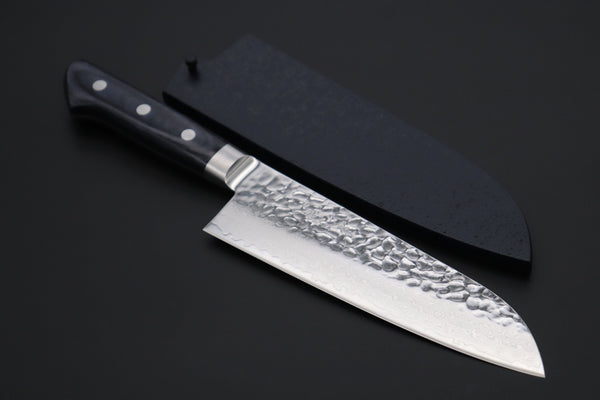 JCK Natures Santoku With Blue Wooden Saya +$23 JCK Natures Blue Clouds Series BCDP-2 VG-10 Tsuchime Damascus Santoku 180mm (7 inch, Royal Blue-Purple Pakka Wood Handle)