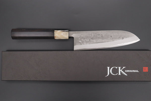 JCK Natures Wa Santoku JCK Natures "Super Blue Moon Series" BMS-3E Wa Santoku 170mm (6.6 inch, Octagonal Ebonywood Handle)