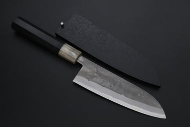 JCK Natures Wa Santoku JCK Natures "Super Blue Moon Series" BMS-3E Wa Santoku 170mm (6.6 inch, Octagonal Ebonywood Handle)
